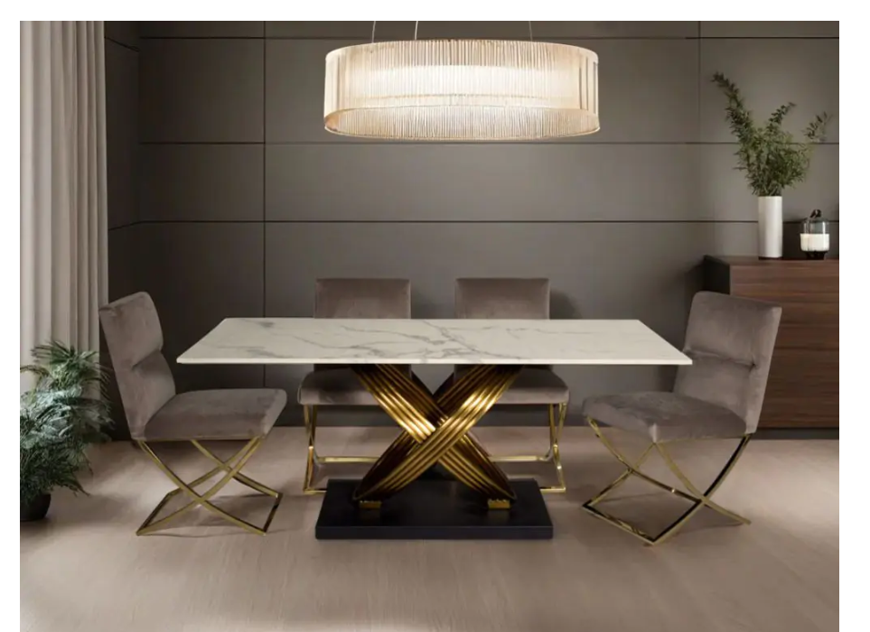 Zenia 6 Seater Dining Table With Anzu Gold Dining Chair