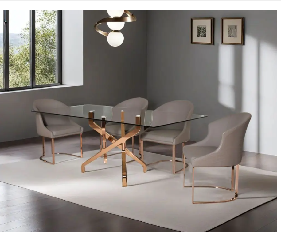 Arlo 6 Seater Rose Gold Dining Table with Kyle Leatherette Rose Gold Dining chair