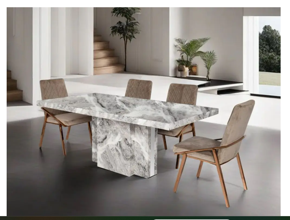 Katia 6 & 8 Seater Marble Dining Table With Linus Fabric Dining Chair
