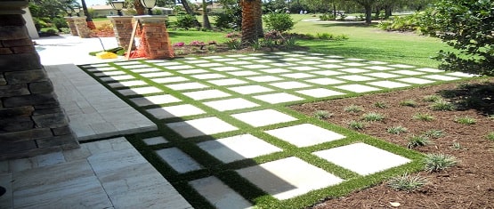 Home tiles with fake grass